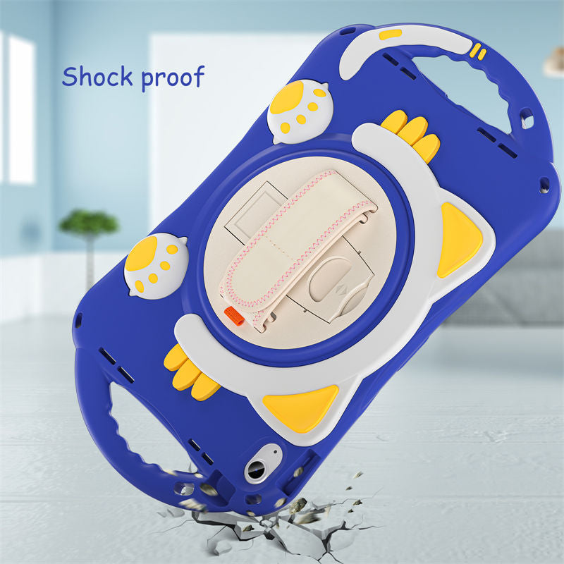Cat Tablet Case For iPad 10th Rugged with Shoulder Strap-DarkBlue
