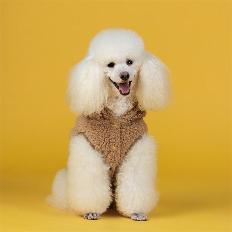 Dog Fleece Coat Hoodie Ultra Warm Thick Winter Jacket for Puppy-Coffee