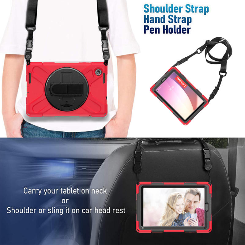 Tablet Case Heavy Duty with Swivel Stand for Lenovo Tab M8 4th Gen-Red