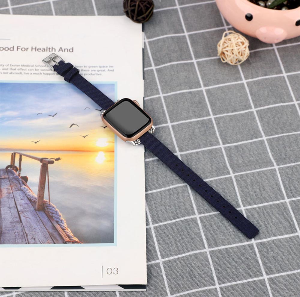 Slim Canvas Watch Band With Positioning Beads For Apple Watch SE/6/5/4/3/2/1(Dark Blue)