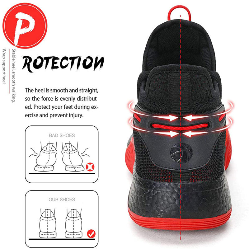 Boys Basketball Shoes Non-Slip Girls Sneakers Durable Kids Running Shoes-BlackRed