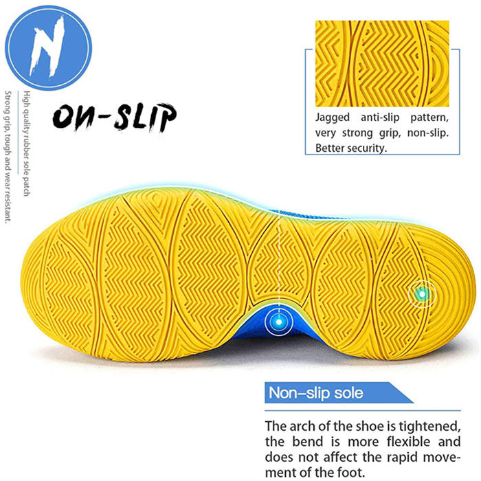 Boys Basketball Shoes Non-Slip Girls Sneakers Durable Kids Running Shoes-YellowBlue