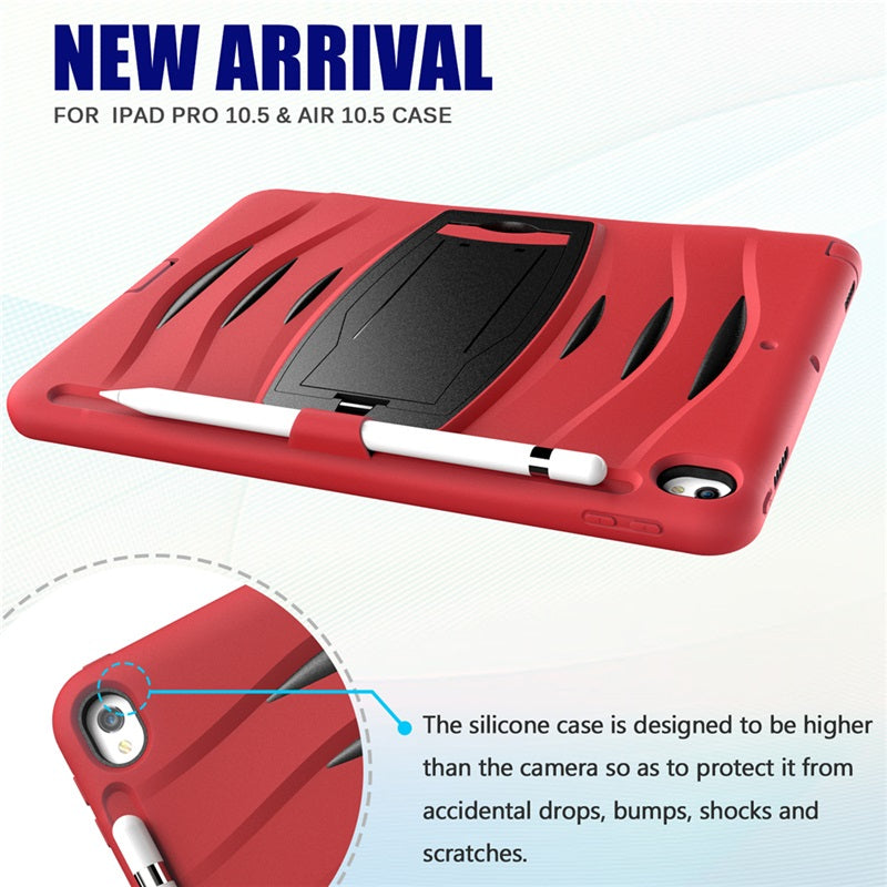 Shock Wave Kickstand Case Anti-Fall Protection With Pencil Holder For 10.5inch iPad Air3/iPad Pro10.5-Red