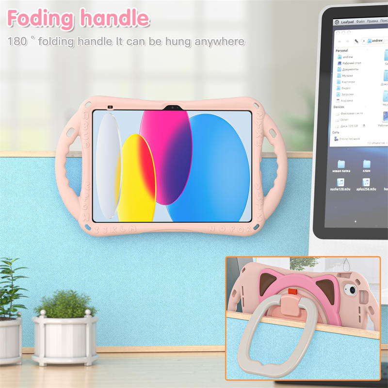 Cat Tablet Case For iPad 10th Kids Friendly with Handle Stand-Pink