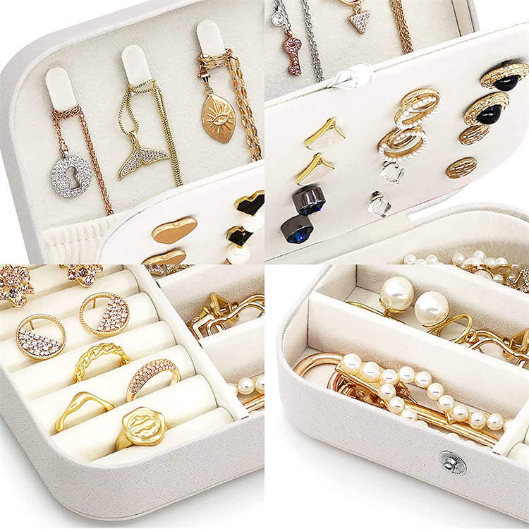 Small Jewelry Box Necklace Ring Double Layer Storage Bag Travel Organizer -Pink