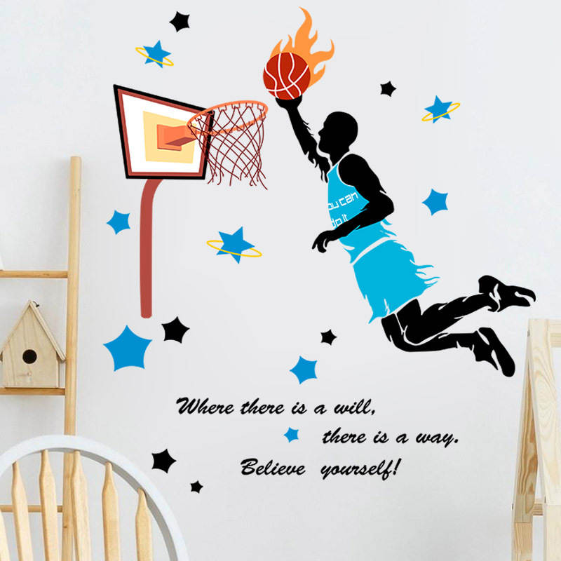 Basketball Players Slam Dunk Silhouette Wall Stickers for Kids Room Home Decoration