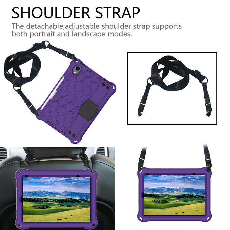 Hive iPad Case For iPad Mini 6 Durable Stand Cover With Shoulder Strap-PurpleBlack