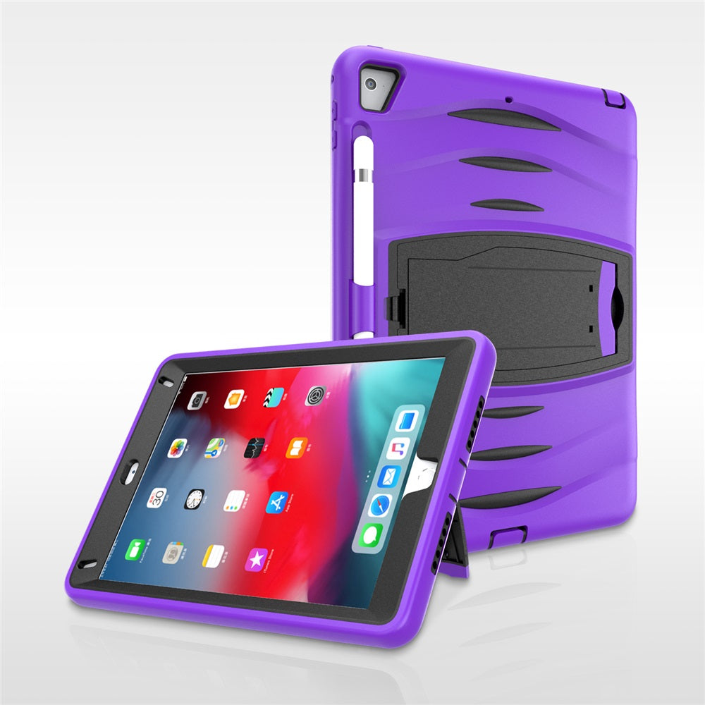 Shock Wave Kickstand Case Anti-Fall Protection With Pencil Holder For 9.7inch iPad 5/iPad 6/iPad Air2/iPad Pro9.7-Purple