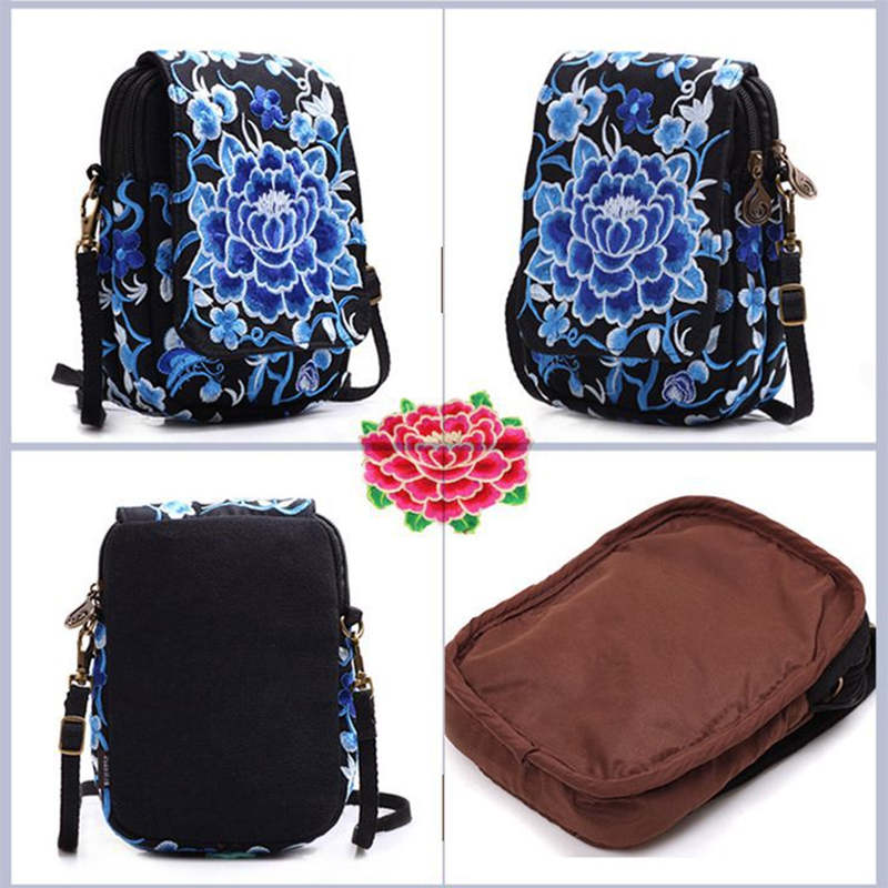 Embroidered Cute Mini Crossbody Bag for Women Small Cell-phone Pouch Coin Purse-B