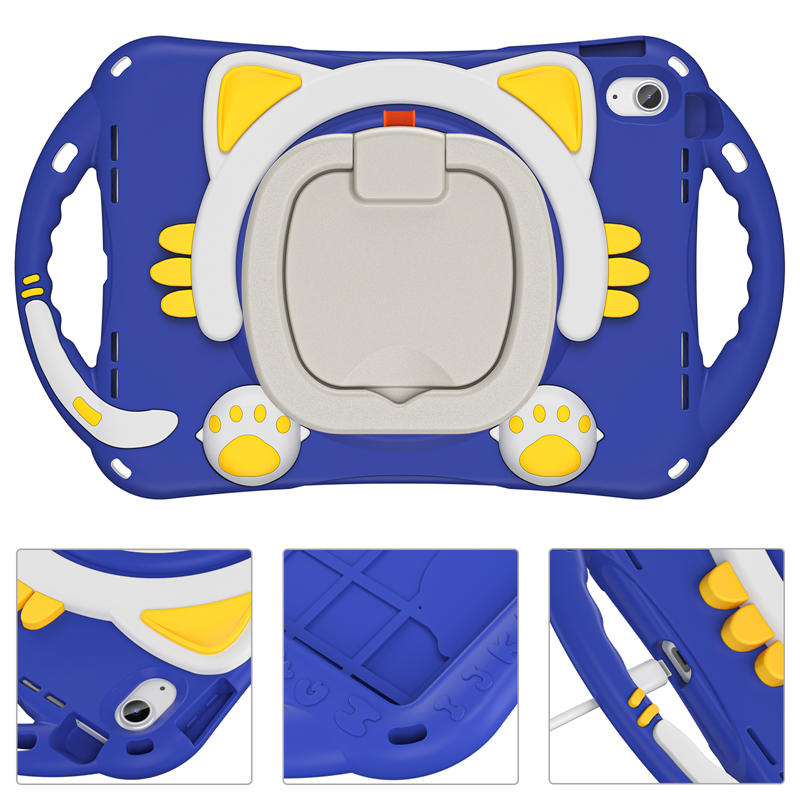 Cat Tablet Case For iPad 10th Kids Friendly with Handle Stand-DarkBlue