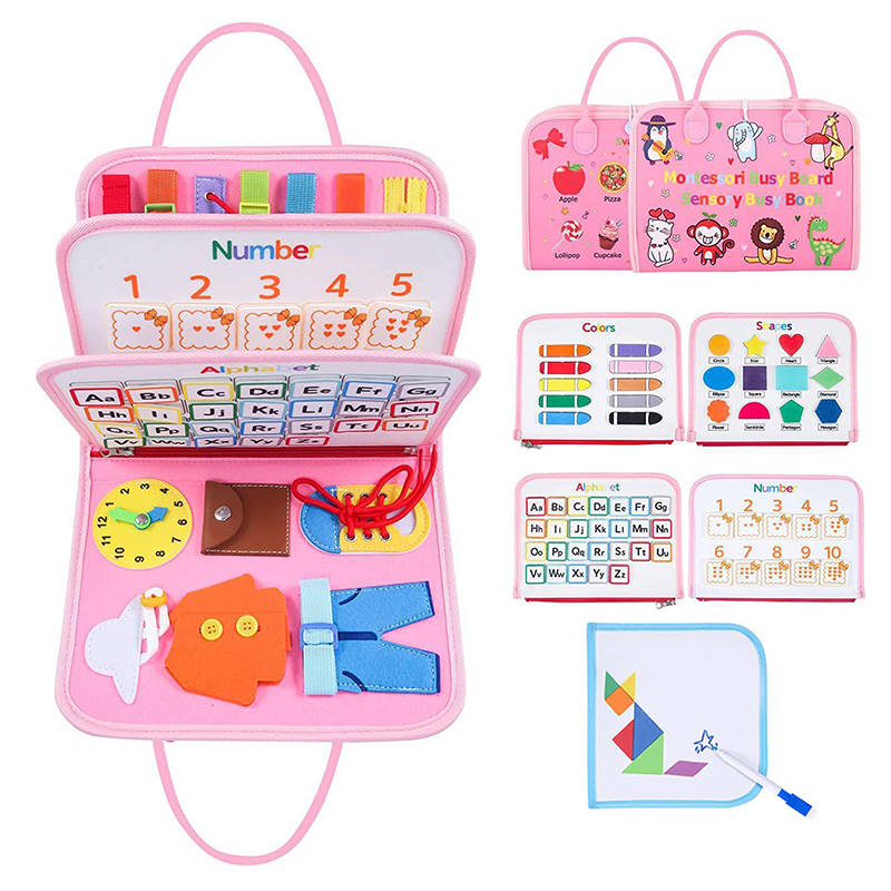 Busy Board Educational Sensory Toys Toddler for 3-6 Year Old Boys Girls-Pink