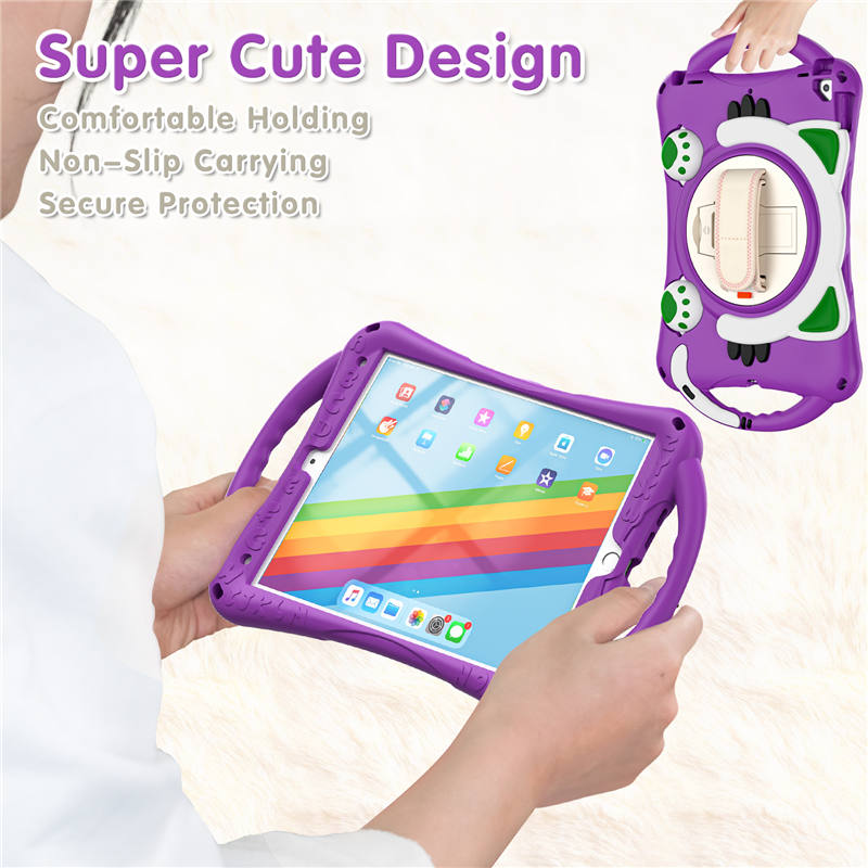 CatA iPad Silicone Case For iPad 10.2 Air10.5 Pro10.5 Built-in Handle Stand With a Strap-Purple