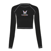 Girl Long Sleeve Clothing Graphic Print Summer Crop Top-Black