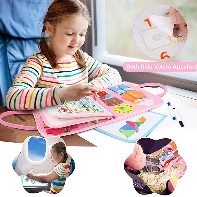 Busy Board Educational Sensory Toys Toddler for 3-6 Year Old Boys Girls-Pink