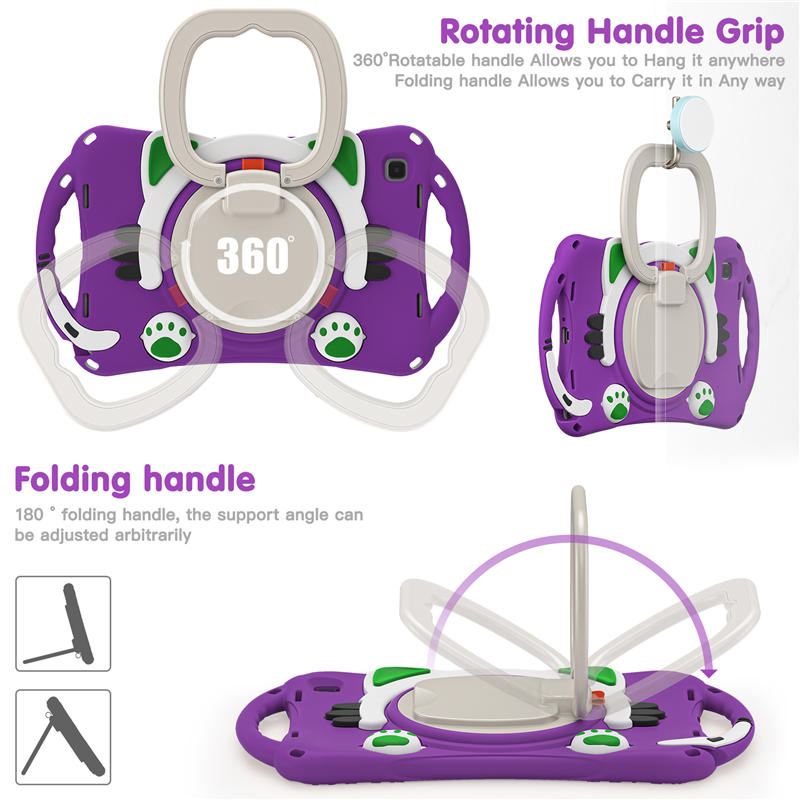 CatB Samsung Tablt Case for Tab A7 10.4 T500/T505/T507/T505N Shockproof Shoulder Strap Handle Stand-Purple