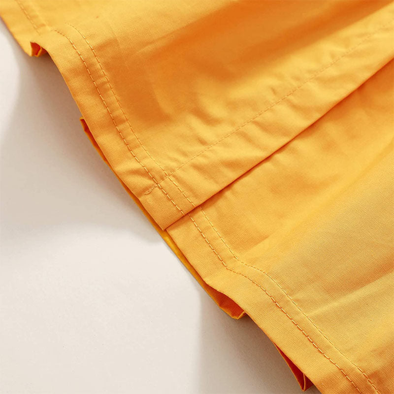 Toddler Baby Girls Summer Strap Button Dress Princess Sundress With Headband-Yellow