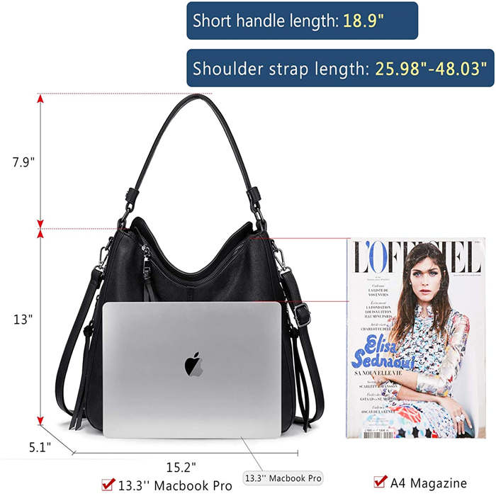 Handbags for Women Large Designer Ladies Hobo bag Bucket Purse Faux Leather-Black