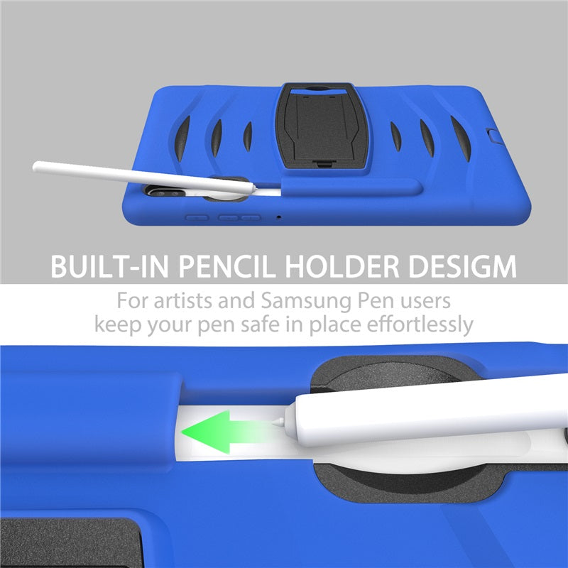 Shock Wave Kickstand Case Anti-Fall Protection With Pencil Holder For Samsung Tab S6 10.5inch T860/T865/T867(2019)-Blue