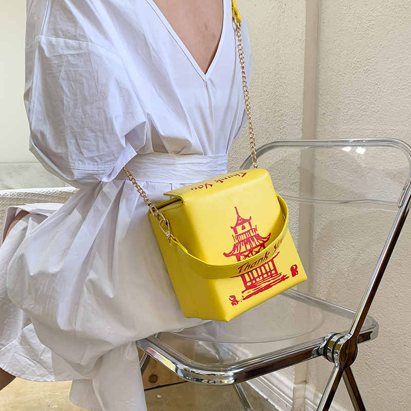 Fashion Crossbody Bag Chinese Takeout Box Style Clutch Bag for Girl-Yellow