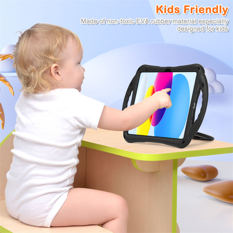 Cat Tablet Case For iPad 10th Kids Friendly with Handle Stand-BlackOrange
