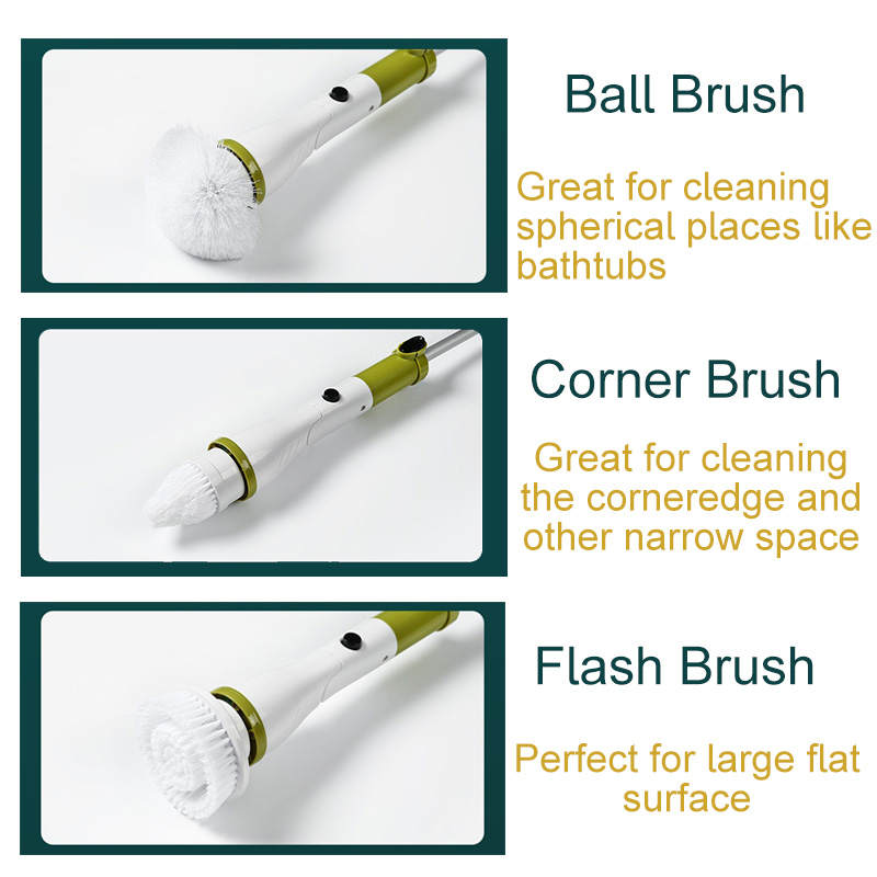 Electric Spin Scrubber Adjustable Long Extension Handle with 4 Replaceable Brush Heads-Grey