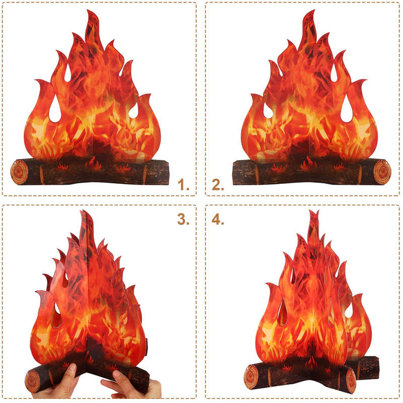 Home & Living3D Decorative Cardboard Bonfire Center Artificial Fire Fake Flame Paper Party Decoration -Red Orange