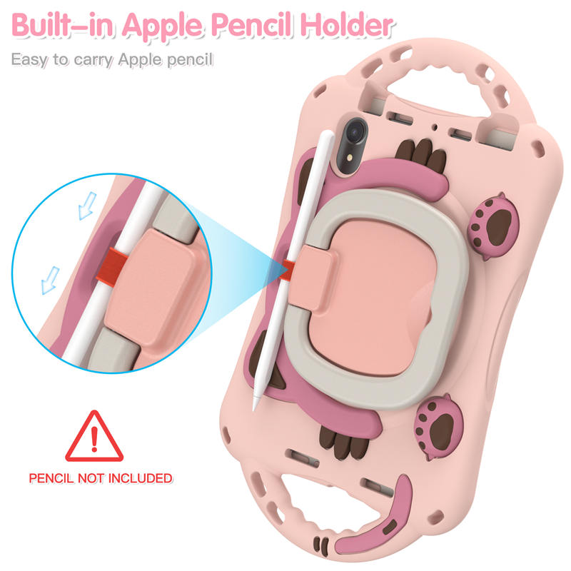 CatB Silicone Case For iPad Mini 6 Shockproof Shoulder Strap Handle Stand-Pink