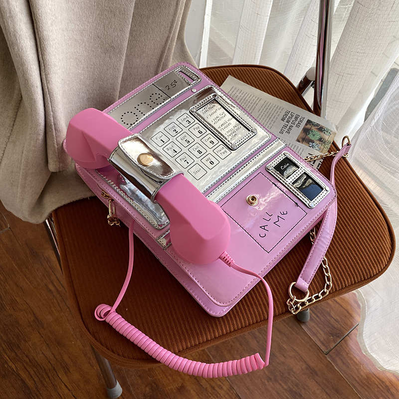 Fashion Telephone Shaped Shoulder Bag Ladies Funny Crossbody Bag-Pink