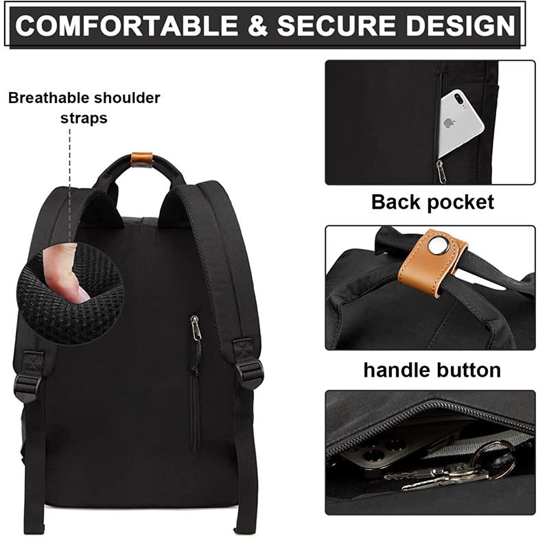 Waterproof Backpack for Women Girls 16 Inch College Vintage Travel Bag-LightGray