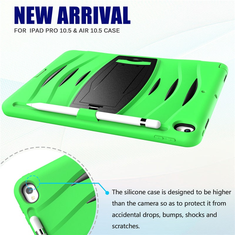 Shock Wave Kickstand Case Anti-Fall Protection With Pencil Holder For 10.5inch iPad Air3/iPad Pro10.5-Green