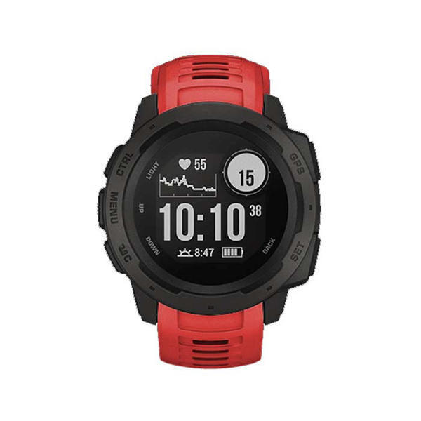 For Garmin Instinct Watchband Soft Silicone Adjustable Replacement Strap 22MM Black Steel Buckle-Red