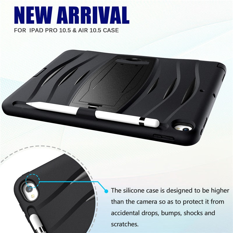 Shock Wave Kickstand Case Anti-Fall Protection With Pencil Holder For 10.5inch iPad Air3/iPad Pro10.5-Black