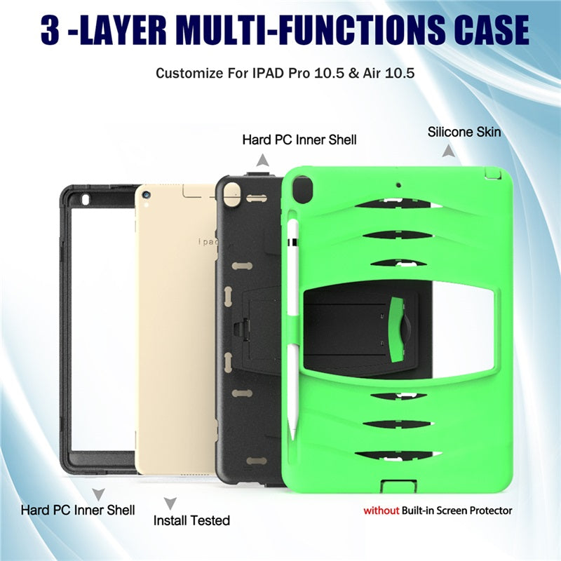 Shock Wave Kickstand Case Anti-Fall Protection With Pencil Holder For 10.5inch iPad Air3/iPad Pro10.5-Green