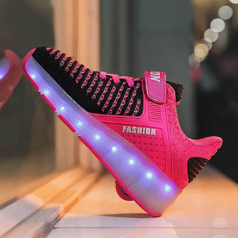 7 Colors LED Rechargeable Kids Roller Skates with Single Wheel-99Pink