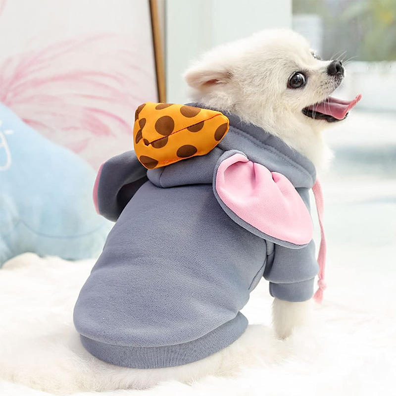 Dogs Hoodie Sweatshirt Big Ear Mouse Warm Coat for Small Medium Dog-Grey