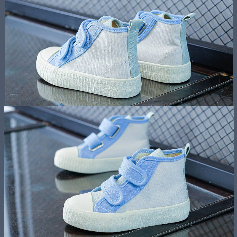 Unisex-Child Canvas Sneakers High Top Velcro Closure Boots-Blue