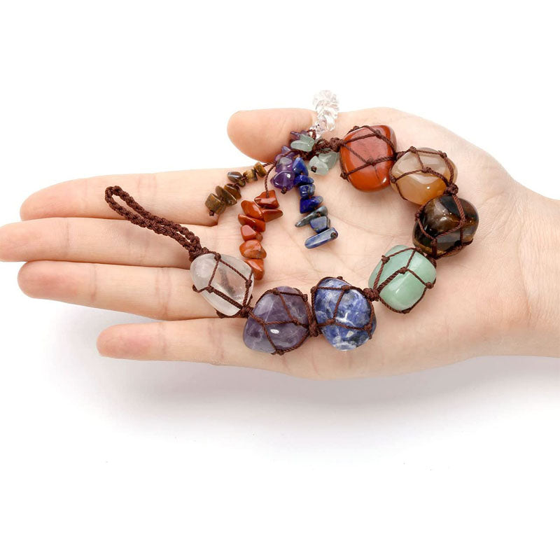 7 Chakras Healing Crystals Wall Hanger Tumbled Gemstones Tassel Spiritual Meditation Hanging Ornament/Window Ornament/Feng Shui