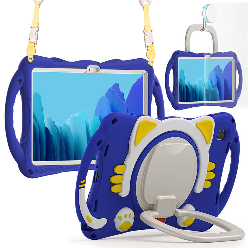 CatB Samsung Tablt Case for Tab A7 10.4 T500/T505/T507/T505N Shockproof Shoulder Strap Handle Stand-Dark Blue