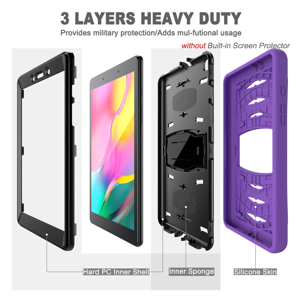 Shock Wave Kickstand Case Heavy Duty Rugged Anti-Fall Protection For Samsung Tab A 8inch T290/T295(2019)-Purple