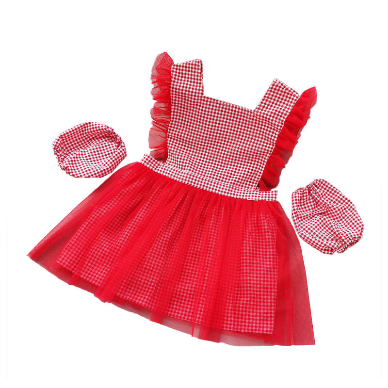 Girls Princess Dress Apron with Sleeves Covers for Cooking Painting-Red Plaid