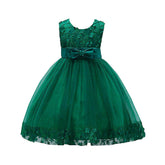 Girls Tulle Lace Flower Princess Wedding Dress For Toddler And Baby Girl-Dark Green