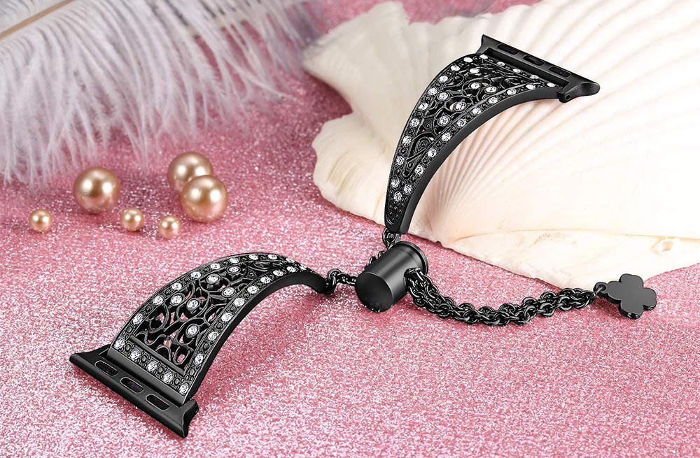 Hollow Retro Metal Watch Band With Diamond For Apple Watch SE/6/5/4/3/2/1(Black)