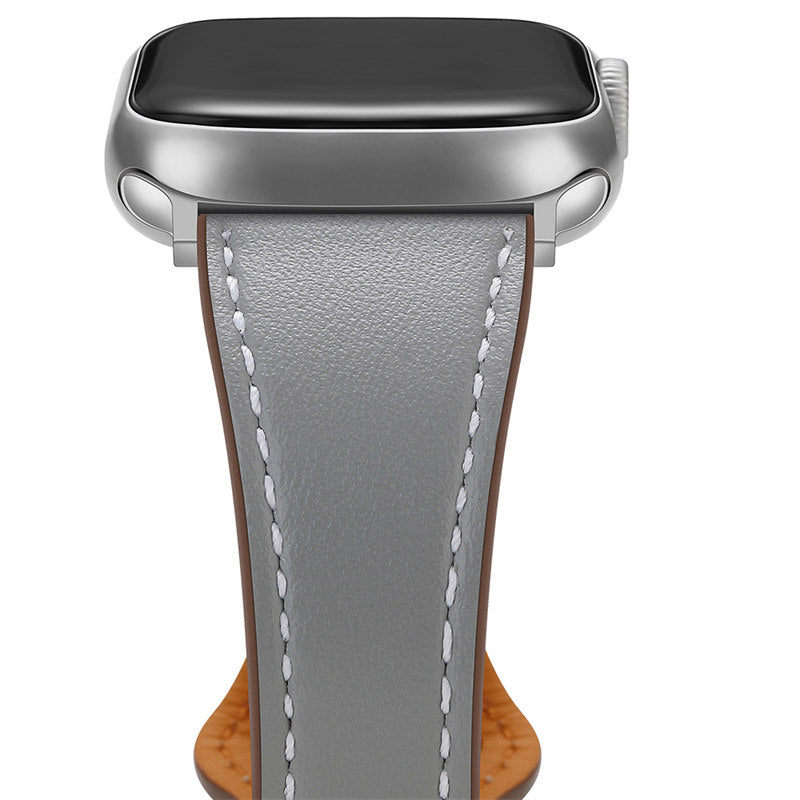 Apple Watch Strap Solid Color Leather for iWatch Series 7/SE/6/5/4/3/2/1-Grey