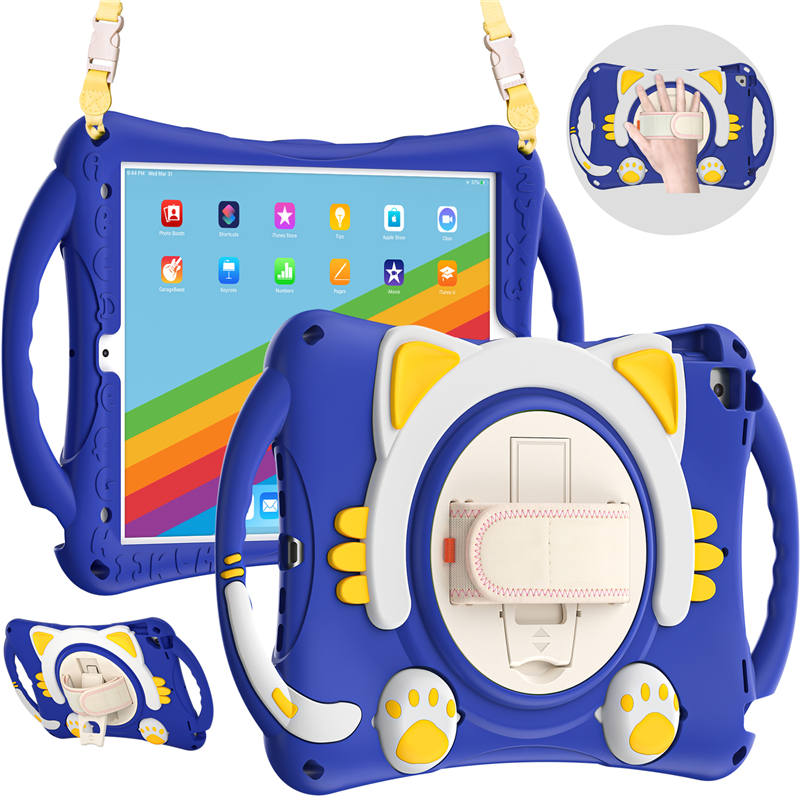 CatA iPad Silicone Case For iPad 10.2 Air10.5 Pro10.5 Built-in Handle Stand With a Strap-Dark Blue
