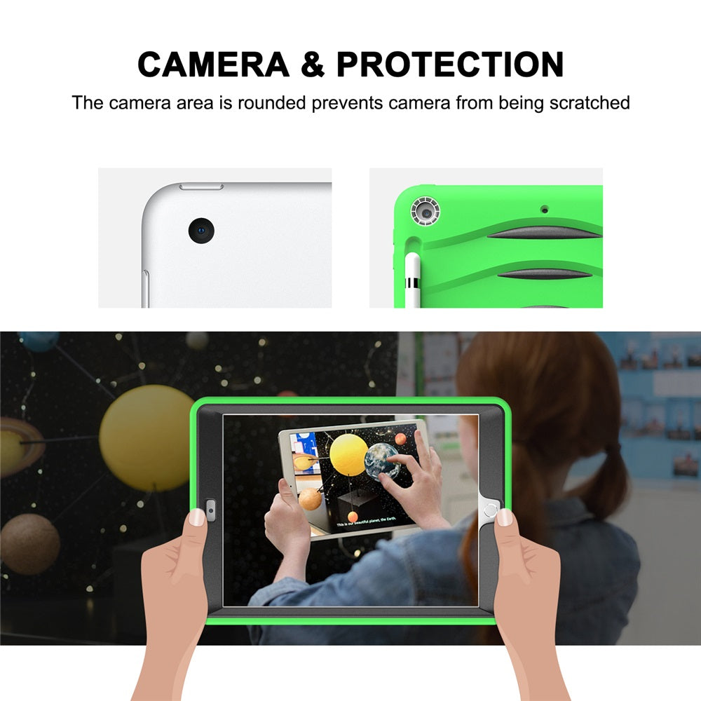 Shock Wave Kickstand Case Anti-Fall Protection With Pencil Holder+Cap For New iPad 7 10.2inch(2019)-Green