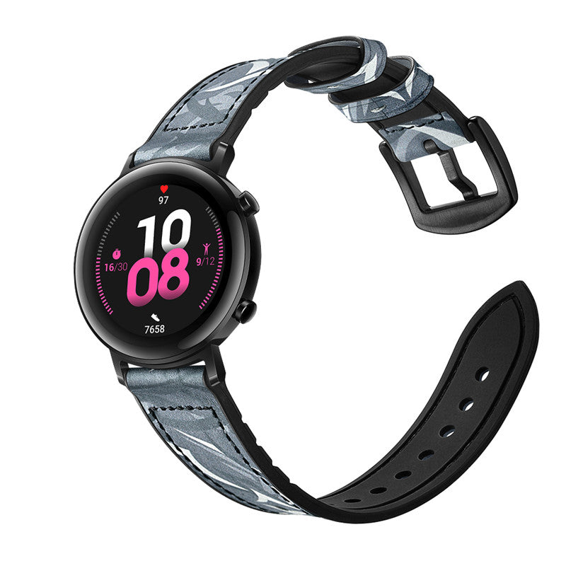Silicone + Leather Watch Band for Apple iwatch Series SE- Thorn Black