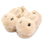 Fuzzy Rabbit Slippers for Toddler Girls Anti-Slip Warm House Shoes-Beige