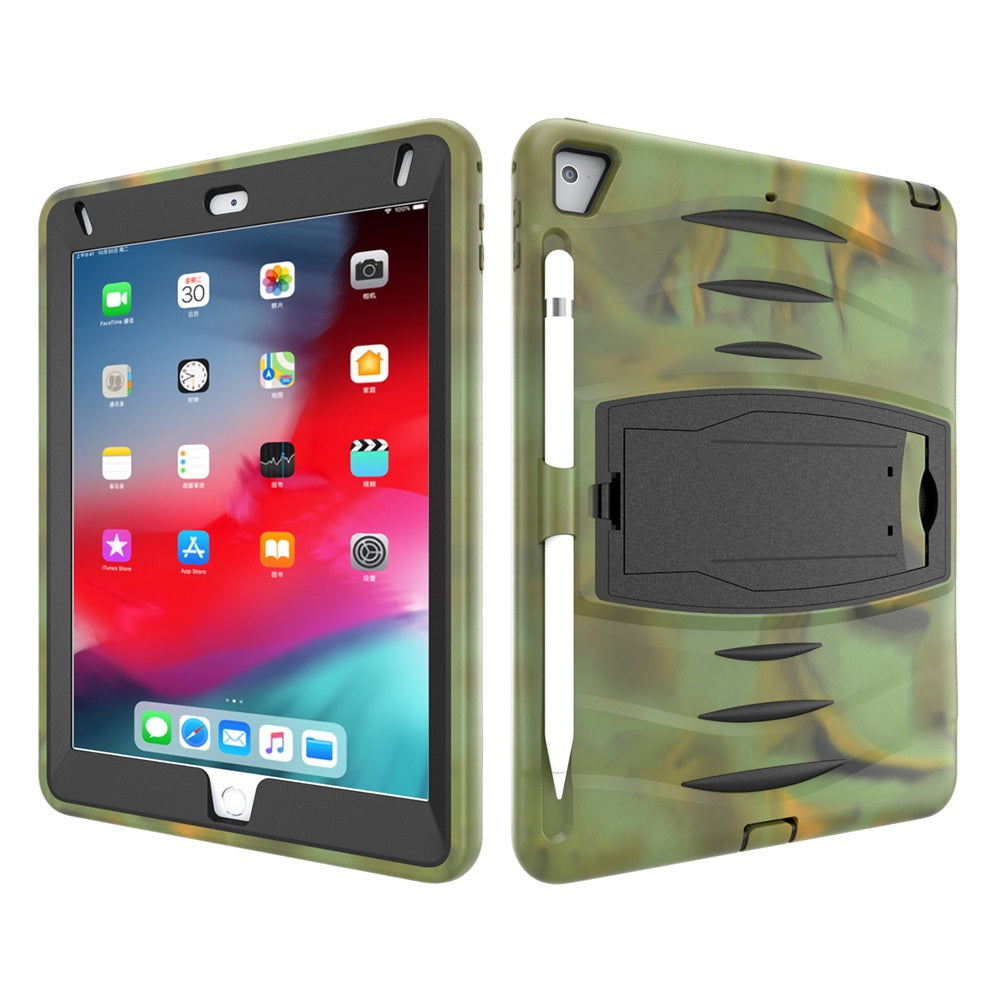 Shock Wave Kickstand Case Anti-Fall Protection With Pencil Holder For 9.7inch iPad 5/iPad 6/iPad Air2/iPad Pro9.7-Camouflage