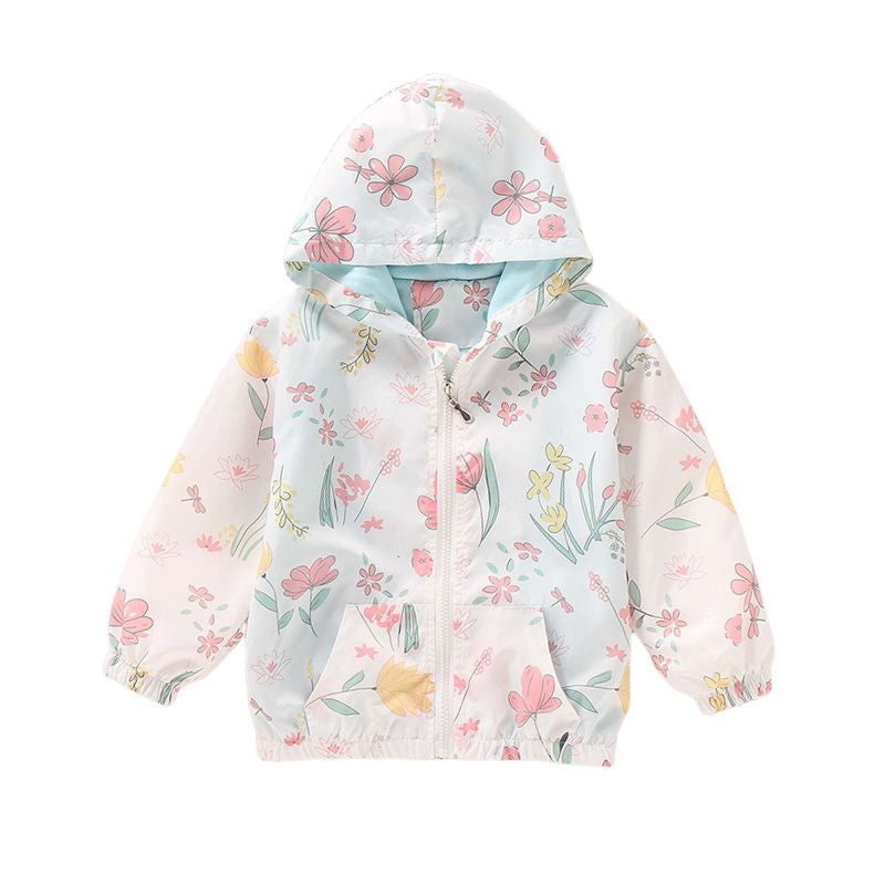 Girls Rain Jackets Lightweight Hooded Cotton Raincoats Windbreakers for Kids-WhitePlant