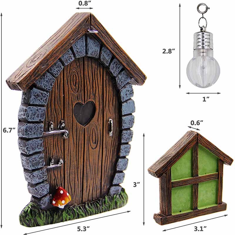 Gnome Home Miniature Window and Door with Litter lamp for Trees Decoration Glow in Dark Fairies Sleeping Door and Windows